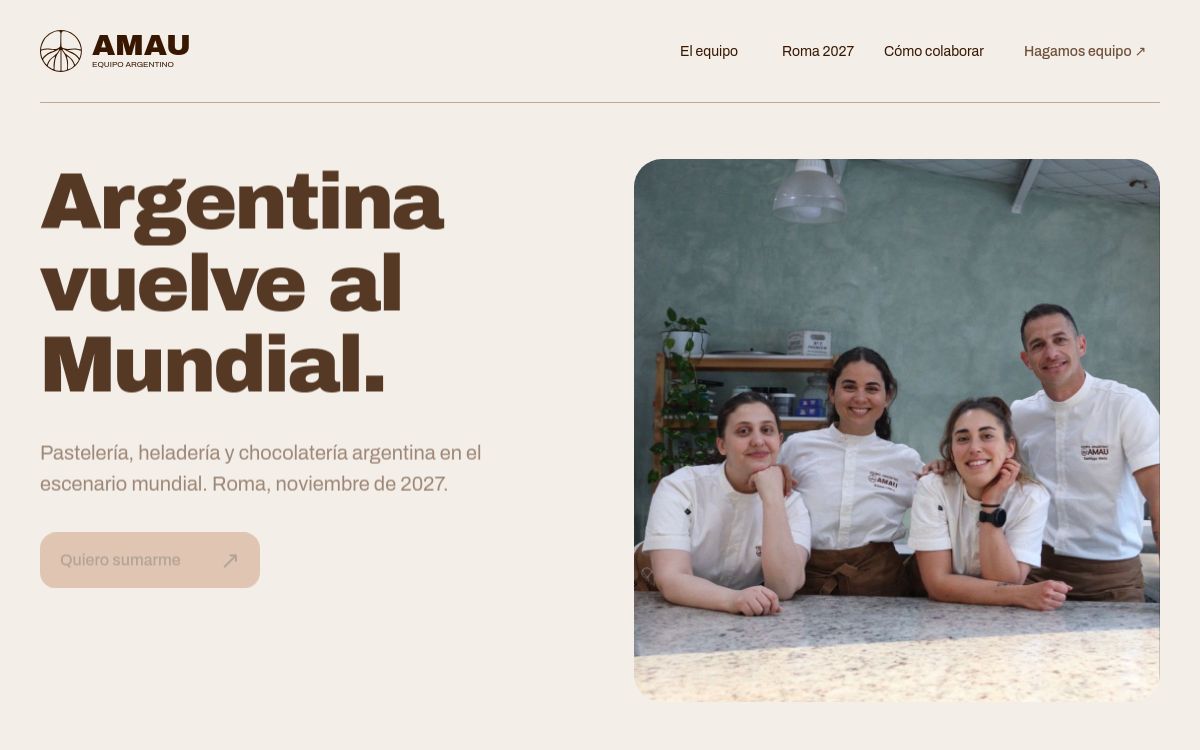 Actual AMAU microsite showing Argentina vuelve al Mundial and the four team members